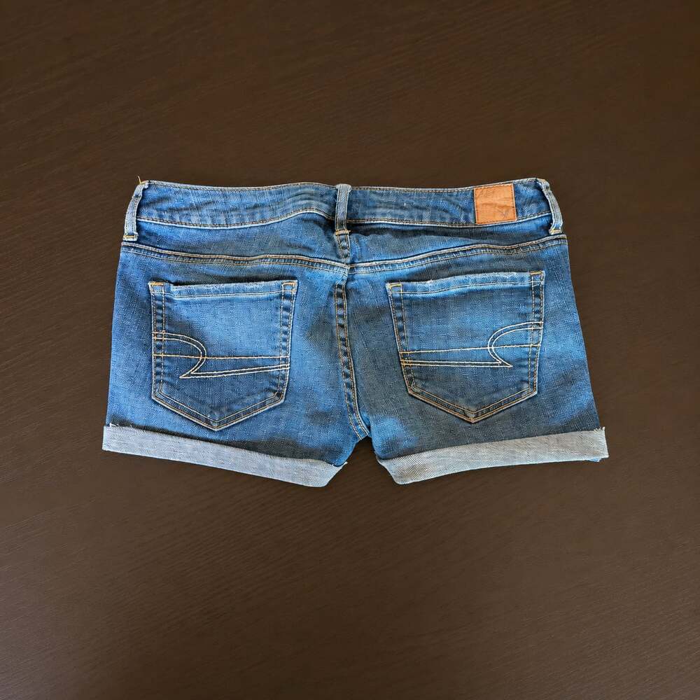 American Eagle Women's Ultra Low Waist Mini Cuffed Denim Shorts Size 6